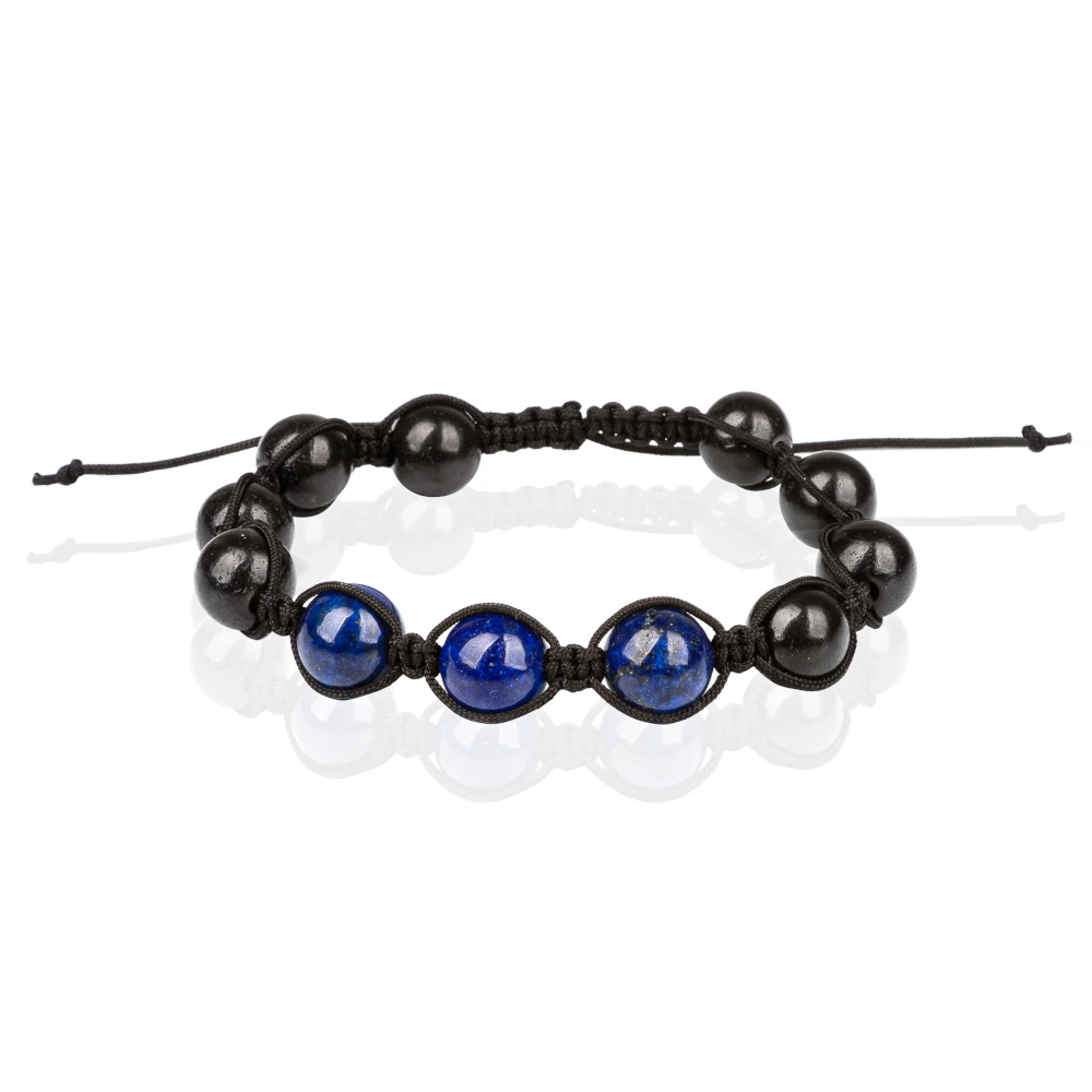 Schungit und Lapislazuli Armband geknuepft