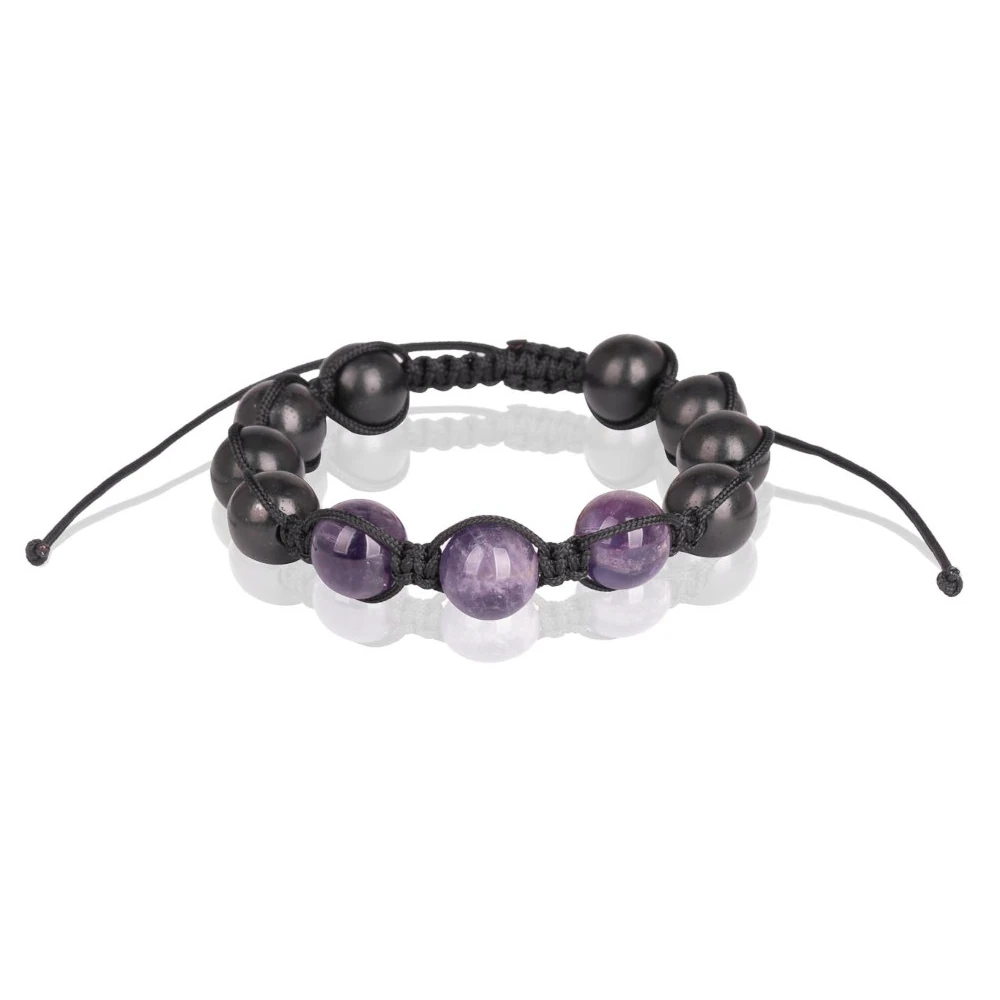 Geknueptes Armband aus Schungit und Amethyst